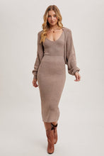 Load image into Gallery viewer, Latte Midi Dress &amp; Knit Shrug Set
