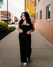 Load image into Gallery viewer, Classy Black Feather Jumpsuit
