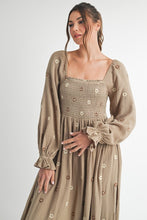 Load image into Gallery viewer, Taupe Floral Smocked Maxi Dress
