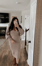 Load image into Gallery viewer, Latte Midi Dress &amp; Knit Shrug Set

