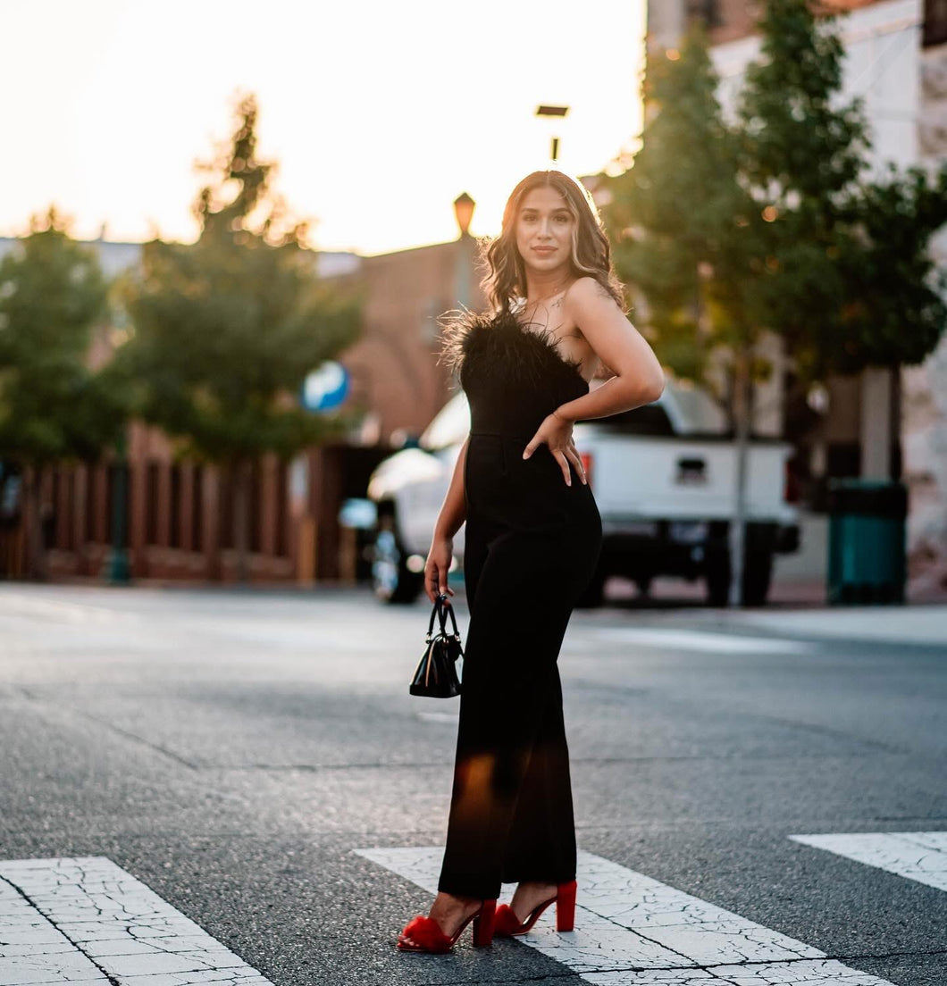 Classy Black Feather Jumpsuit