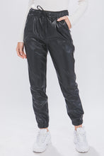 Load image into Gallery viewer, Jet Black Faux Leather Jogger Pants
