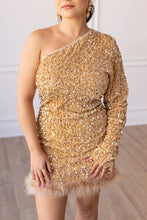 Load image into Gallery viewer, Gold Feathered Sequin Dress
