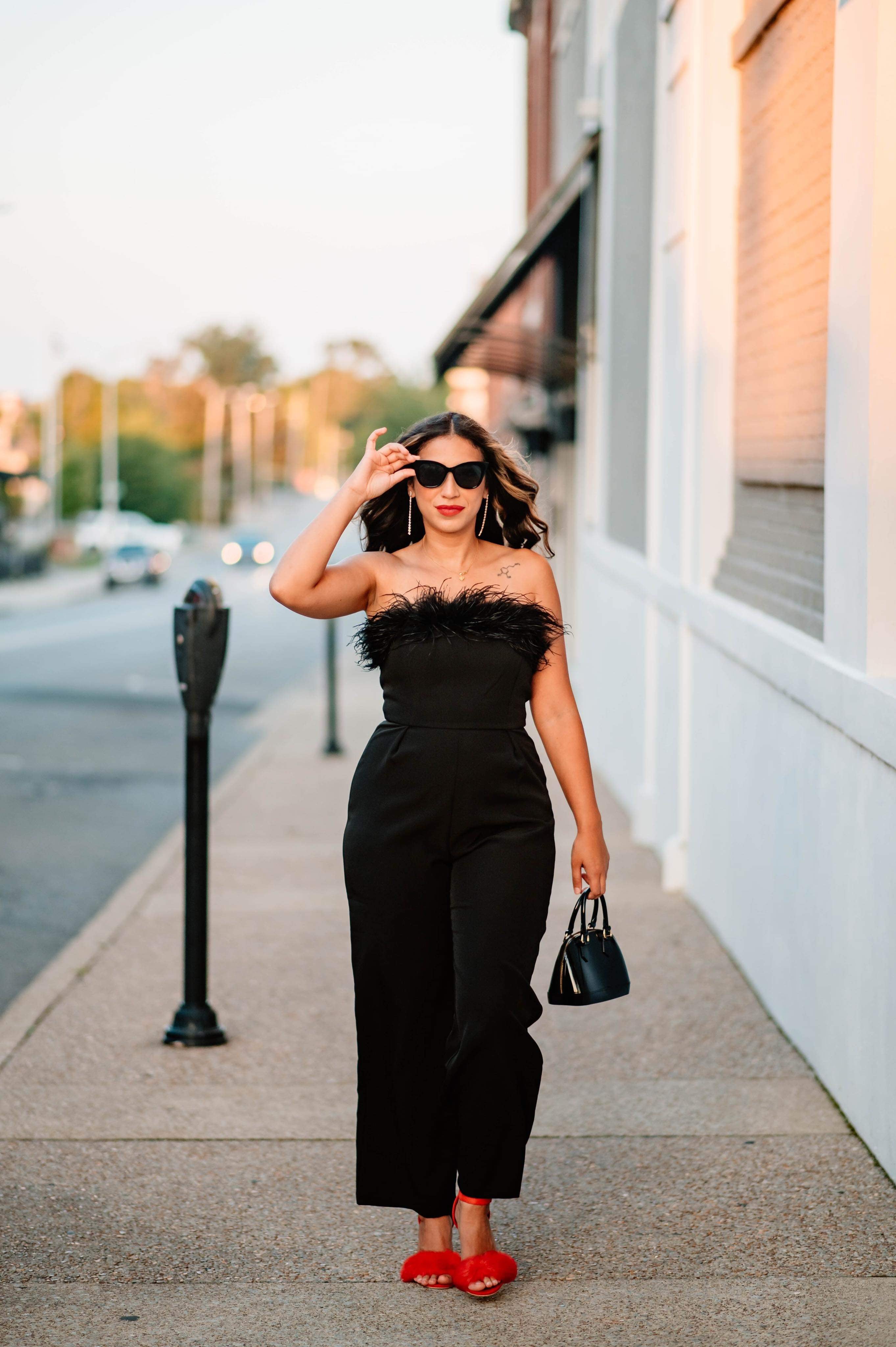 Classy Black Feather Jumpsuit – Dazzling Daisy Boutique
