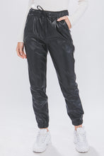 Load image into Gallery viewer, Jet Black Faux Leather Jogger Pants

